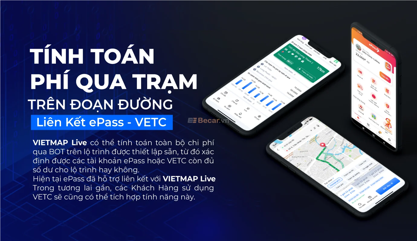 VIETMAP Live PRO bản quyền Chức năng tính toán phí qua trạm